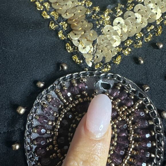 Boho Whimsigoth Sequin Beaded Medallion Top Festival Witchy Gypsy Fairycore M - Picture 10 of 16